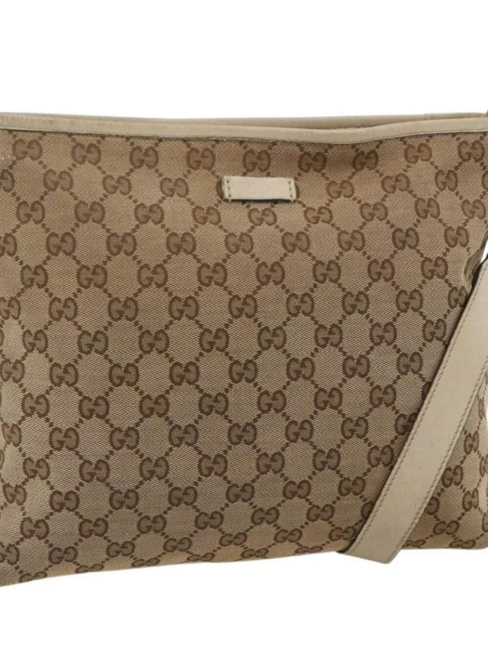 GUCCI GG Canvas Shoulder Bag Beige Gold 388924 Auth 175206